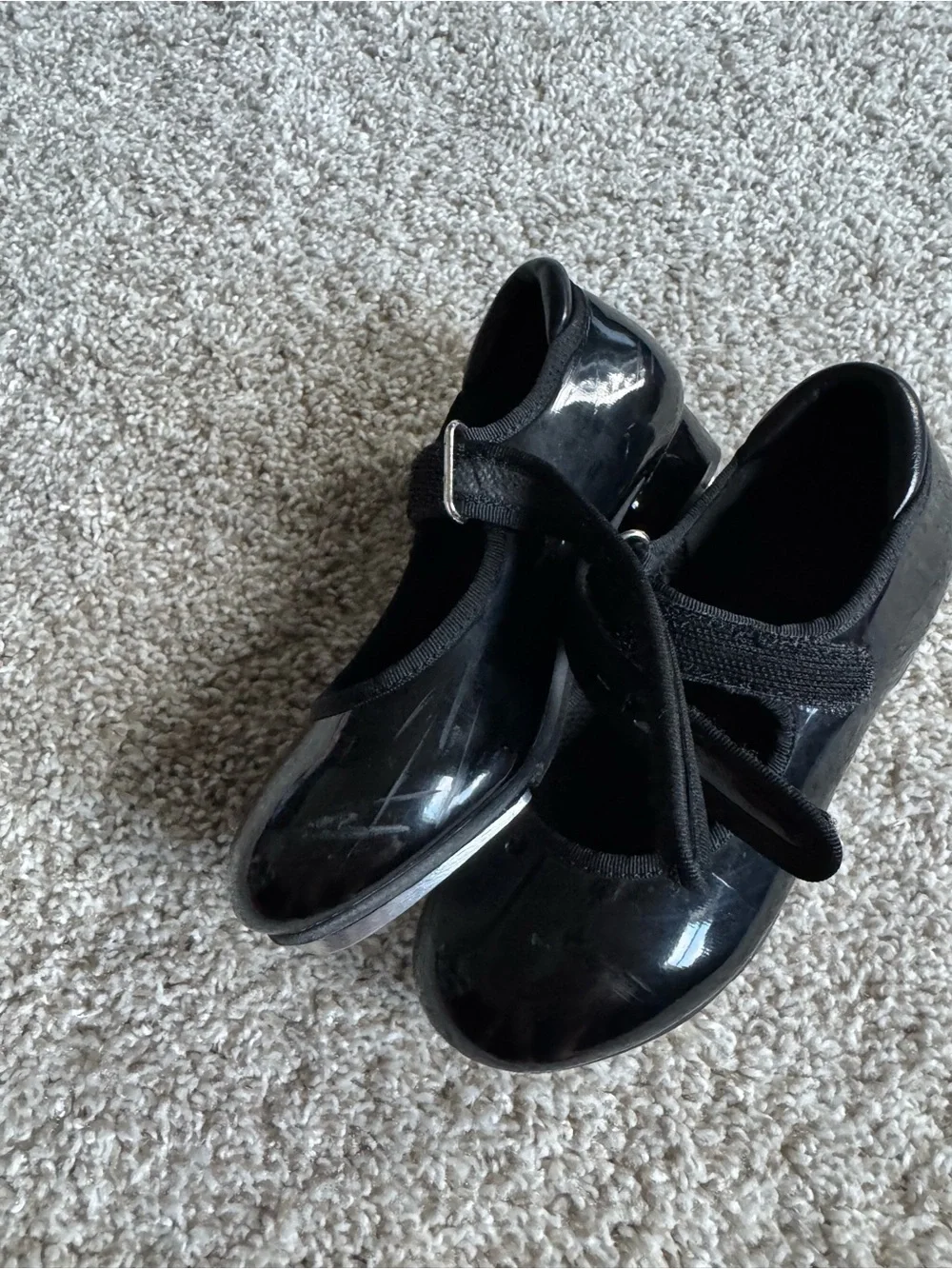 Girls Black Patent Tap Dance Shoes Mary Jane Strap Dancewear Size 10.5